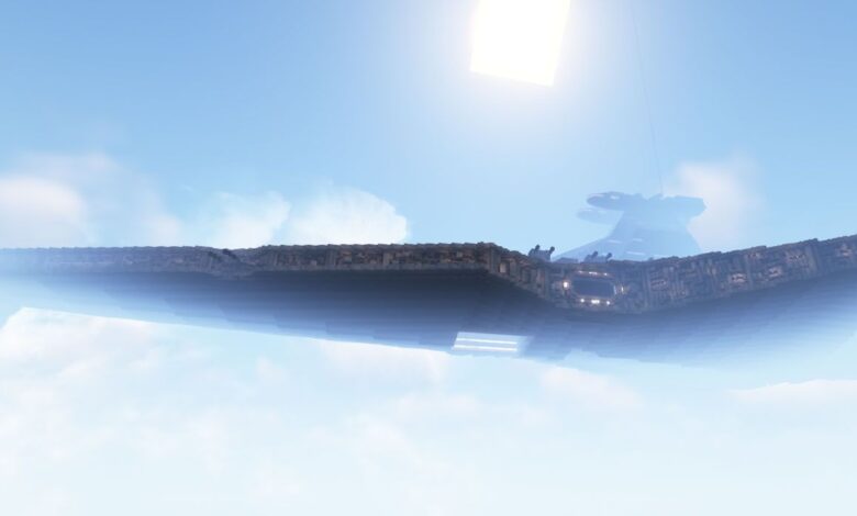Minecraft Star Destroyer Build se cierne amenazadoramente a través de las nubes