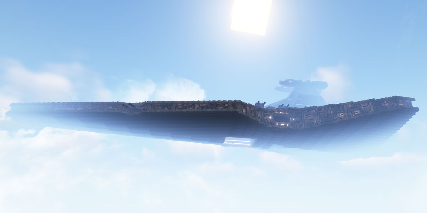 Minecraft Star Destroyer Build se cierne amenazadoramente a través de las nubes