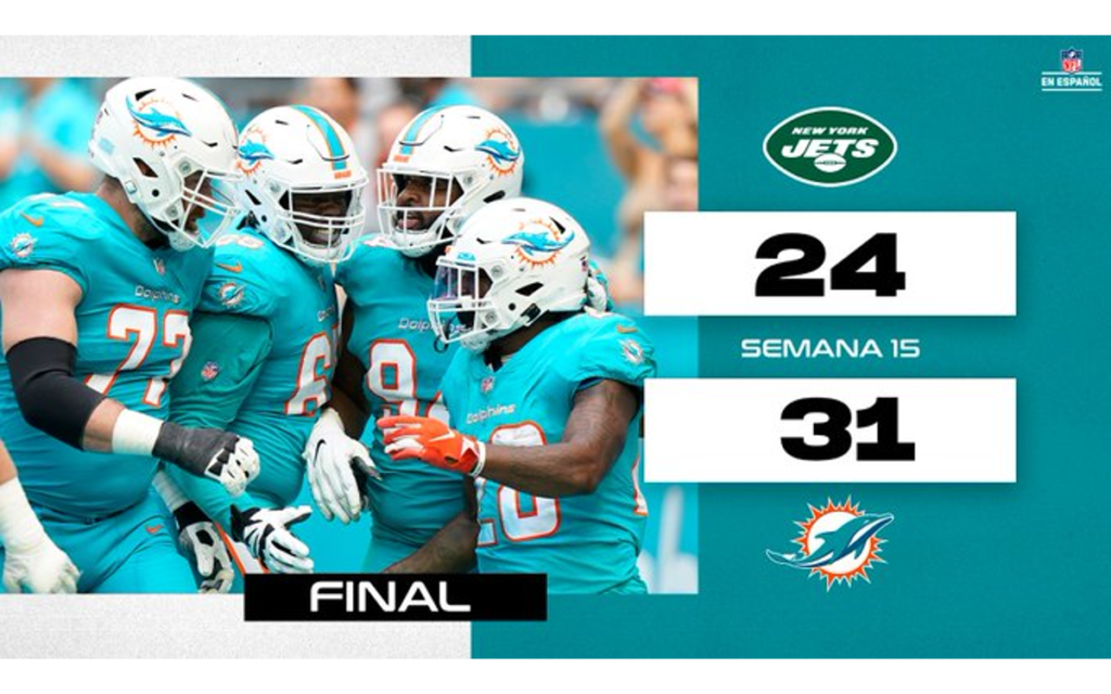 NFL: Alargan Delfines su racha de victorias a costillas de Jets | Resultados