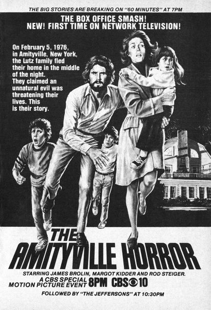 Cartel publicitario de 'Terror en Amityville' (1979), la primera película de una larguísima y rentable saga cinematográfica que llega hasta nuestros días.