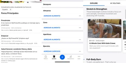 Aplicación de MyFitnessPal.