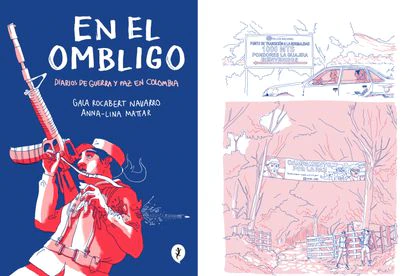 Cubierta y página de 'En el ombligo'.