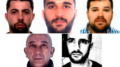 En la imagen, de arriba abajo: Rodrigo Hermida, Iago Serantes, Agustín Álvarez (piloto de la embarcación), Carlos Enrique Serantes y Yago Rego.