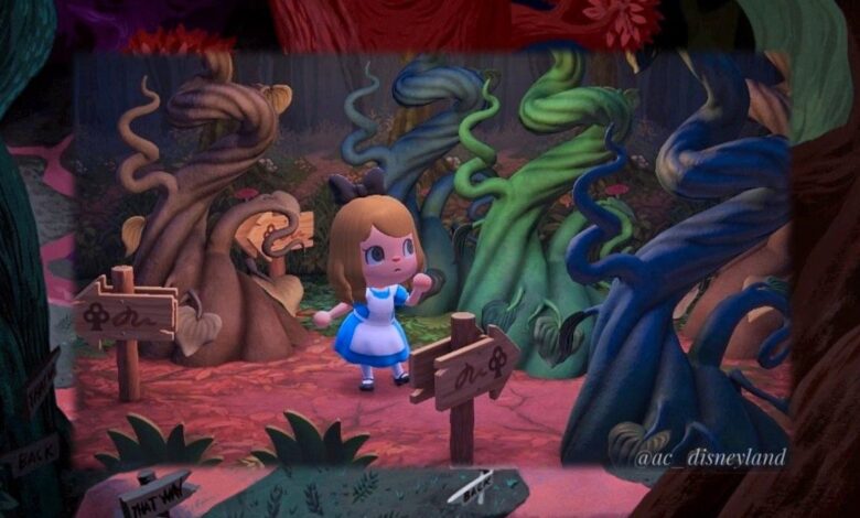 Animal Crossing Player recrea Alicia en el país de las maravillas con enredaderas gigantes