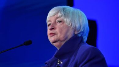La secretaria del Tesoro de EE UU, Janet Yellen, en una conferencia en Washington.