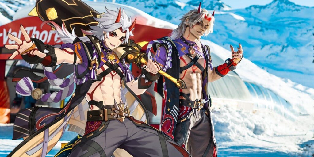 El cosplay de Genshin Impact Arataki Itto lleva el esquí Oni Gangster