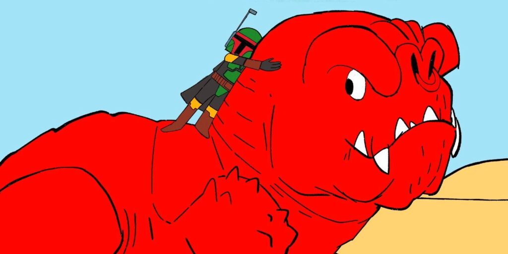 El deseo de Boba Fett de montar un rancor se convierte en una linda portada de libro para niños