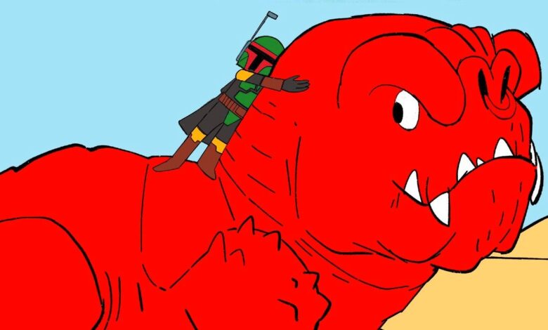 El deseo de Boba Fett de montar un rancor se convierte en una linda portada de libro para niños
