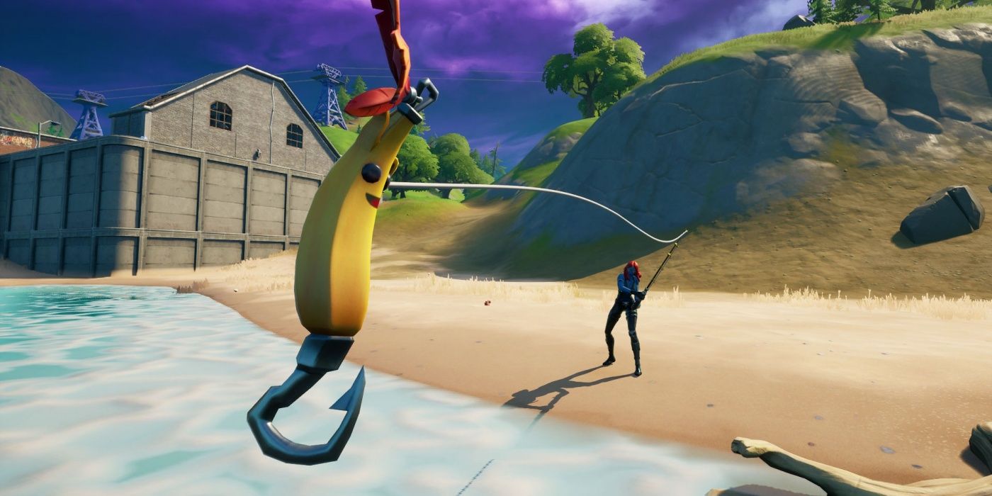 El jugador de Fortnite gana la ronda usando elementos que encontró a través de la pesca