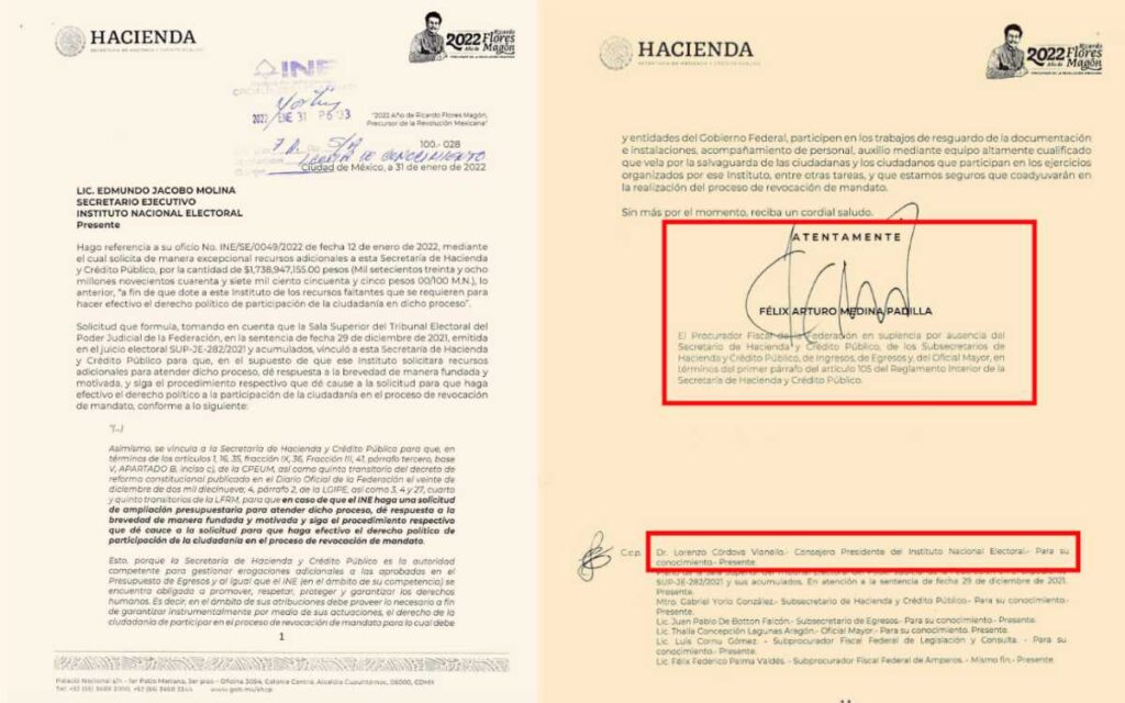 Hacienda al INE: “No es viable jurídicamente” dar más dinero para la revocación