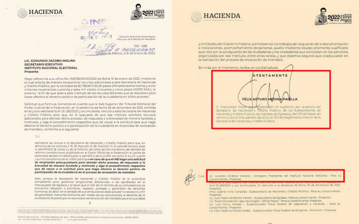 Hacienda al INE: “No es viable jurídicamente” dar más dinero para la revocación