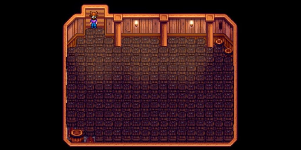 Jugador de Stardew Valley llena la bodega con vino de frutas antiguas