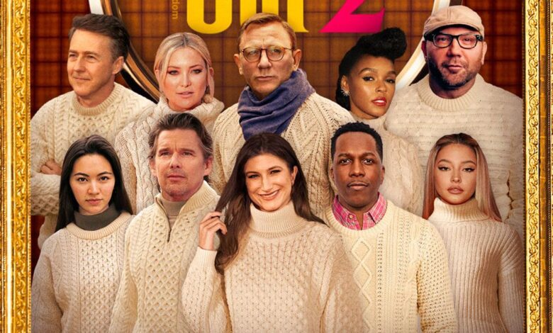 Knives Out 2 Poster Edit Imagine Cast en suéter de punto de cable de Chris Evans