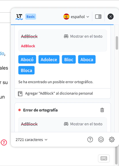 Ejemplo de correcciones sugeridas por LanguageTool.
