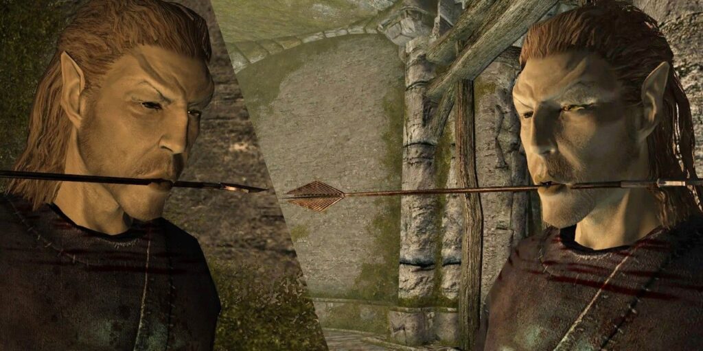 Skyrim Trickshot ve al nigromante atrapar una flecha con sus dientes