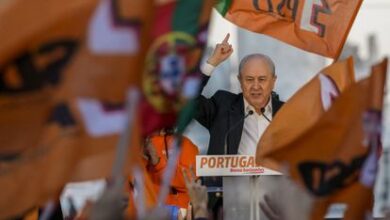 Rui Rio, candidato del conservador PSD, durante su última intervención electoral el viernes en Lisboa en la campaña de las legislativas de 2022.