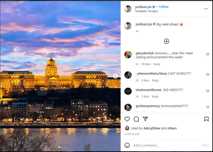 josh barry la publicación de filmación de instagram