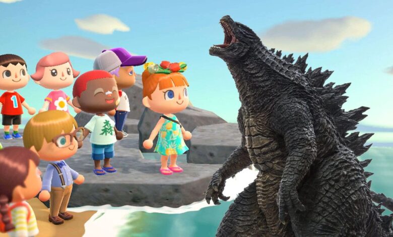 Un fan de ACNH crea un set de filmación de Godzilla con un andamio de pantalla verde