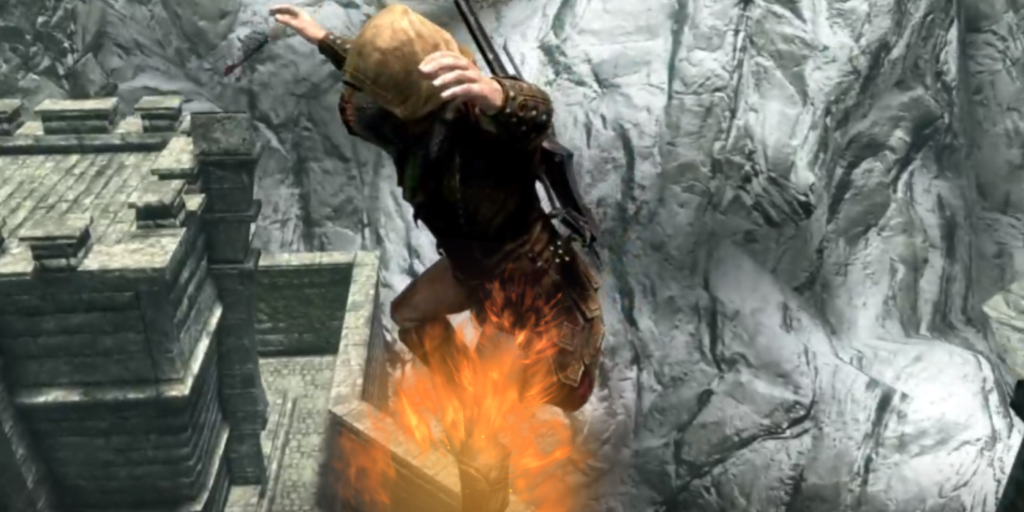 Un jugador de Skyrim interrumpe la boda de un NPC con una bomba explosiva en picado