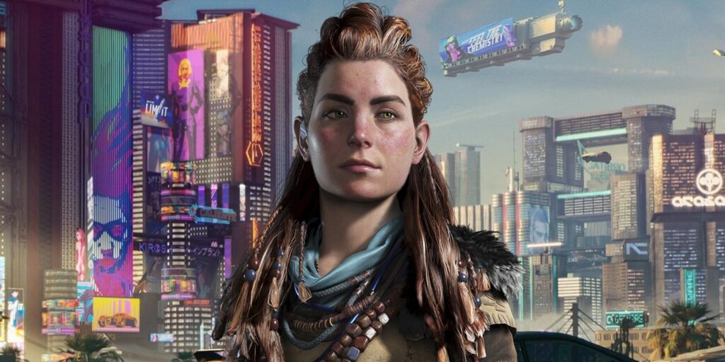 Aloy de Horizon Forbidden West creada en Cyberpunk 2077