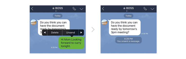 La línea agrega unsend para recuperar mensajes perdidos