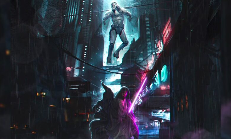 Mace Windu Force ahoga a un Stormtrooper en Disney+ Show Fan Poster