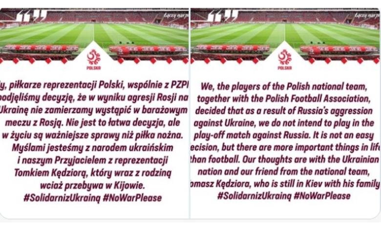No jugará Polonia el partido de reclasificación mundialista ante Rusia en Moscú | Tuit