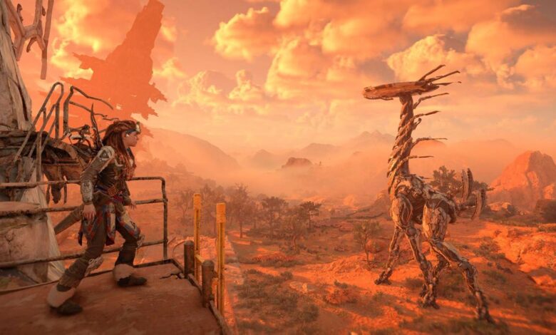 Aloy de Horizon Forbidden West es pisoteada con humor por Tallneck