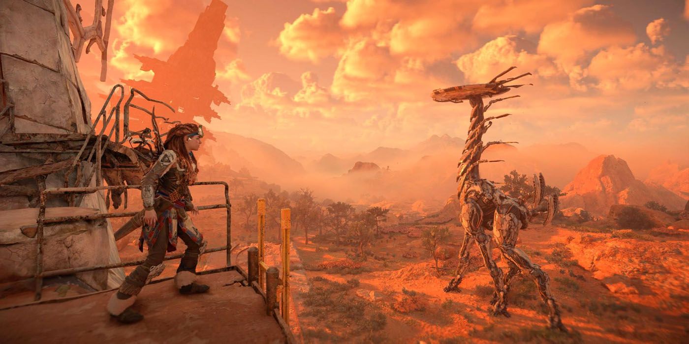 Aloy de Horizon Forbidden West es pisoteada con humor por Tallneck