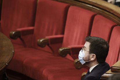 El presidente de la Generalitat, Pere Aragonès, en el Parlament.