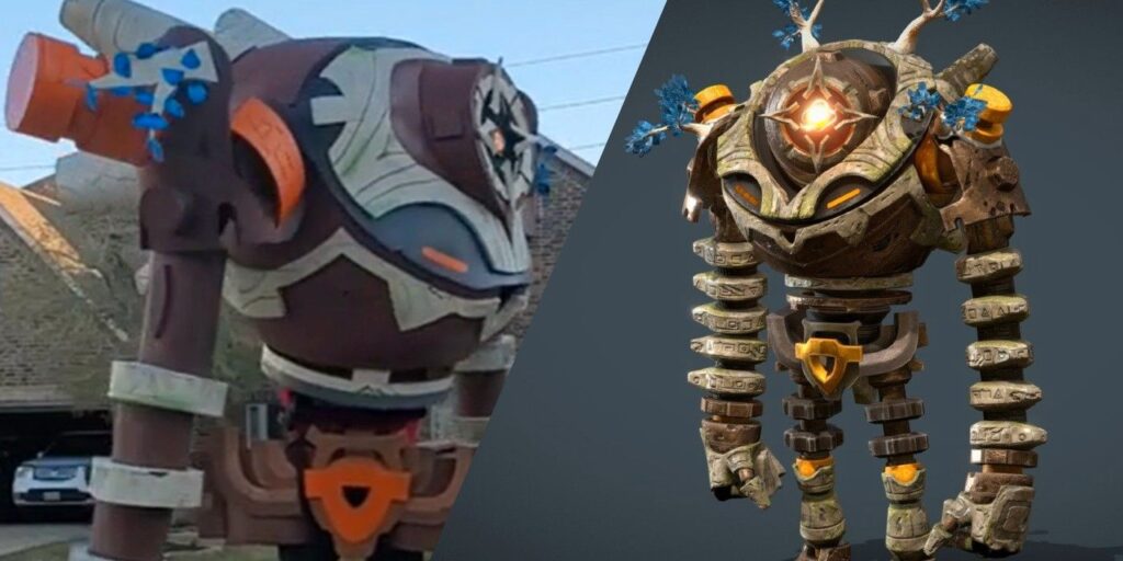 El enorme traje de guardia de ruina de Genshin Impact Cosplayer tiene un ataque giratorio funcional