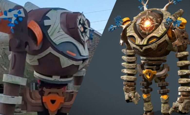 El enorme traje de guardia de ruina de Genshin Impact Cosplayer tiene un ataque giratorio funcional