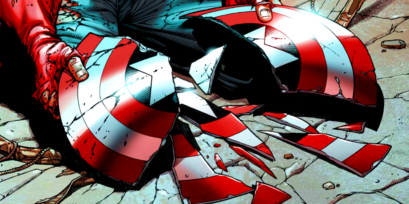 El escudo del Capitán América fue destruido originalmente en un gran agujero en la trama