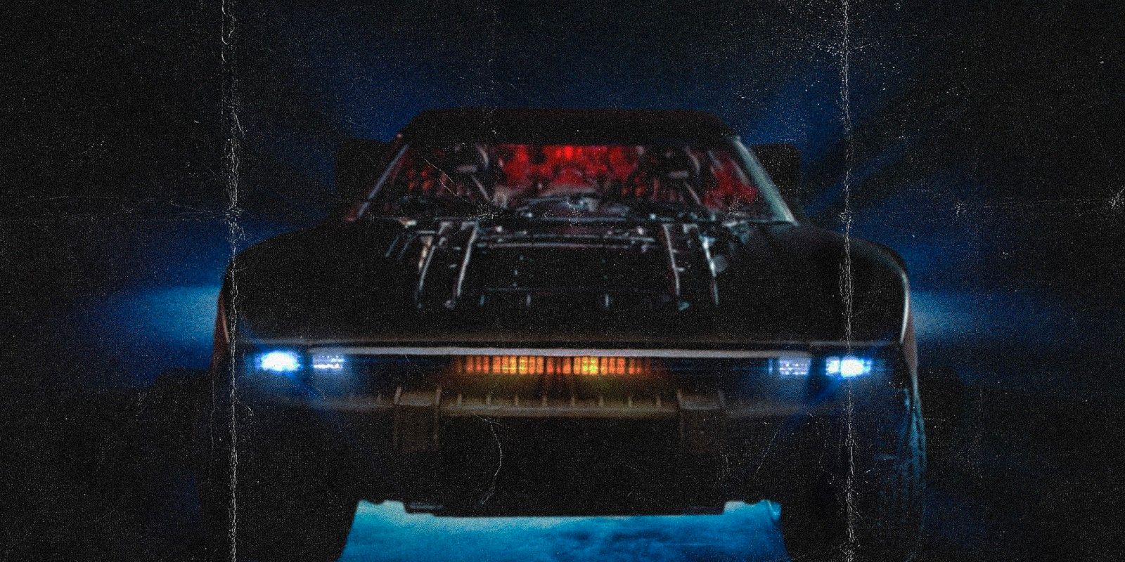 El póster de Batman imagina el Batimóvil en la película Grindhouse Vengeance de los 80