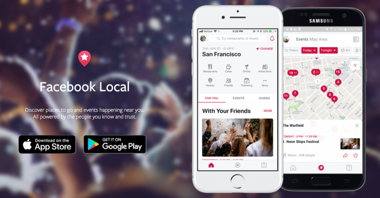 Facebook relanza la aplicación Eventos como Facebook Local, agrega bares y comida