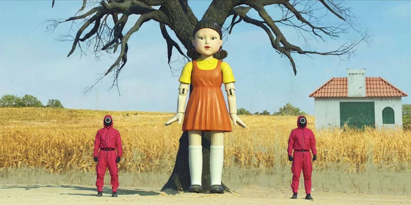 Fans del juego Squid construyen una réplica de robot de luz roja y verde de tamaño real