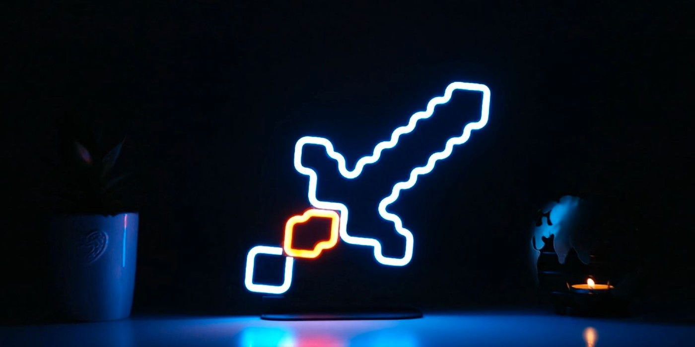 La espada Minecraft de neón es una decoración elegante