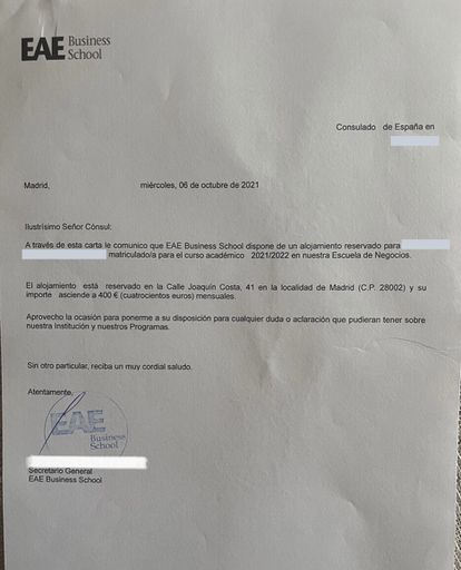 La carta que la EAE manda a los consulados.