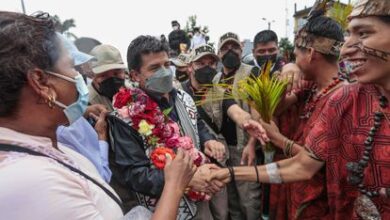 El presidente de Perú, Pedro Castillo, visita la ciudad amazónica de Puerto Maldonado (Perú).