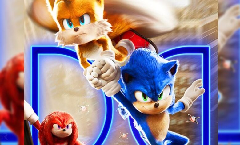 Sonic the Hedgehog 2 Dolby Poster ve a Knuckles persiguiendo a Sonic & Tails