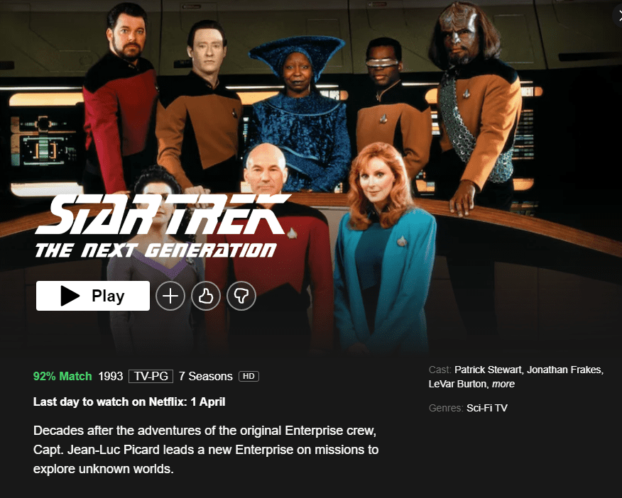 star trek la próxima generación fecha de eliminación netflix