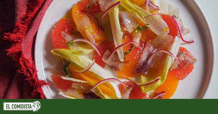 Ensalada de lubina curada, cítricos y endivias