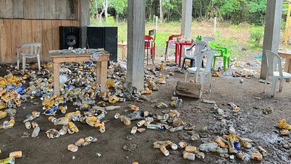 Lugar donde se realizó el bazar en el que murieron 11 personas, en la vereda Alto Remanso, en la frontera entre Colombia y Ecuador.
