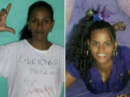 Niurka Rodríguez García (izquierda) y su hija Yunaiky de la Caridad Linares, Yunaiky fue condenada a 14 años de cárcel por participar en las protestas en Cuba.