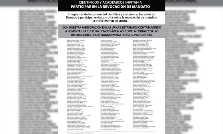 Científicos y académicos exhortan a participar en revocación de mandato