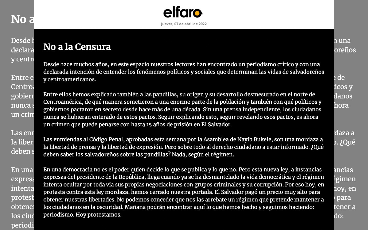Cierra El Faro; ante censura de Bukele el diario se despide de sus lectores por 24 horas