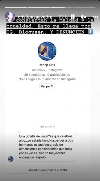 Storie de Cristina Saavedra / Instagram