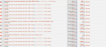 Imagen de los distintos volúmenes del hilo en Forocoches.
