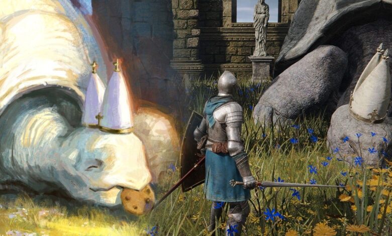 Fan Art de Elden Ring Pope Turtle parece un libro de cuentos para niños