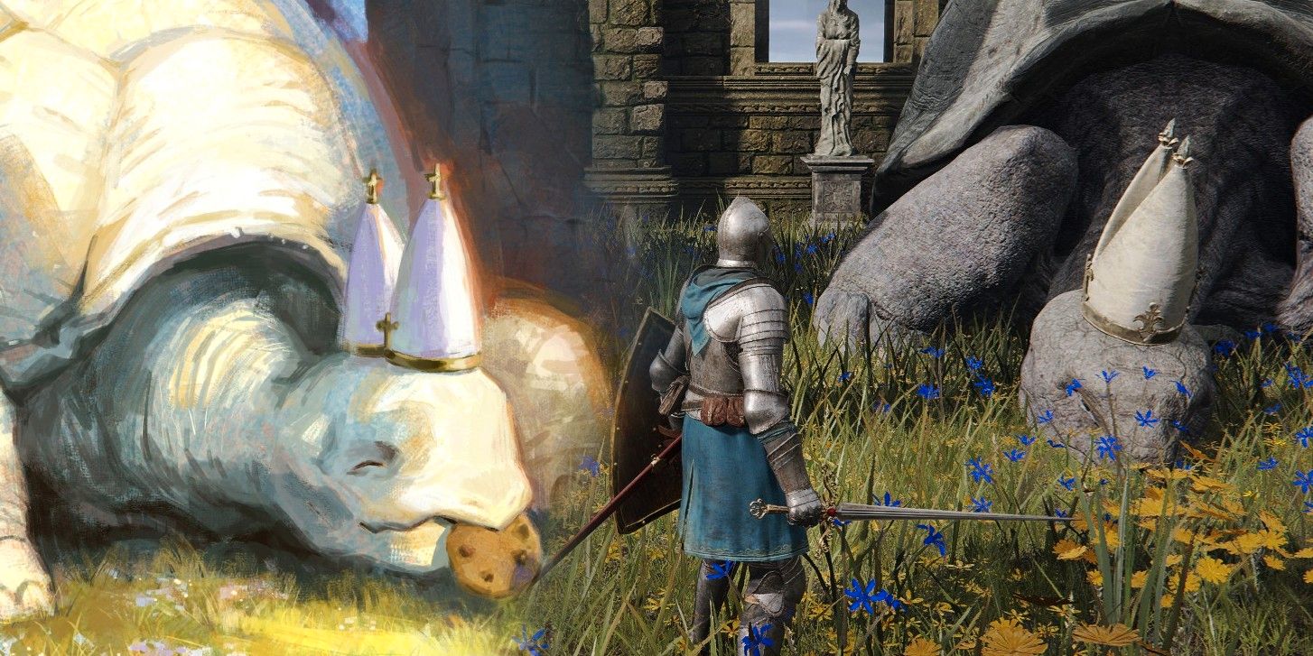 Fan Art de Elden Ring Pope Turtle parece un libro de cuentos para niños
